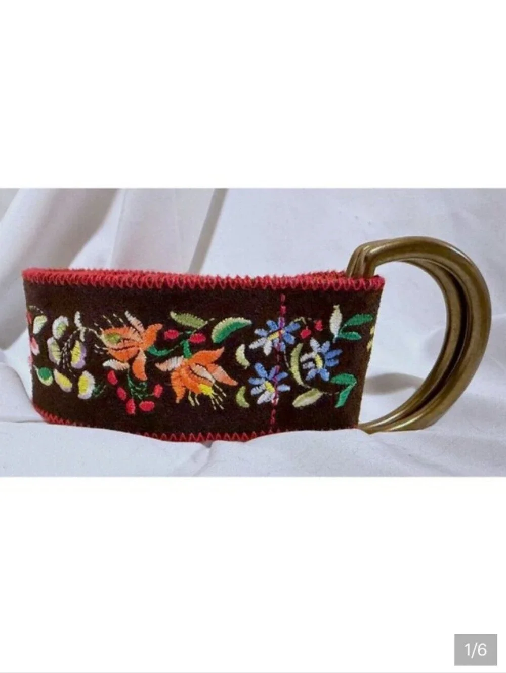 Rare Vintage Y2k  Ralph Lauren Brown Floral Embroidered Leather Belt